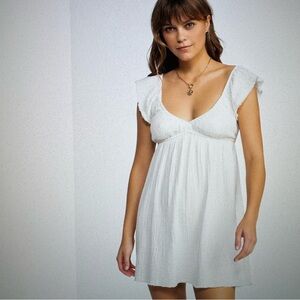 NWT: Roxy : Luna Crinkle Gauze Mini Dress: Raw Edge : Cream : Medium